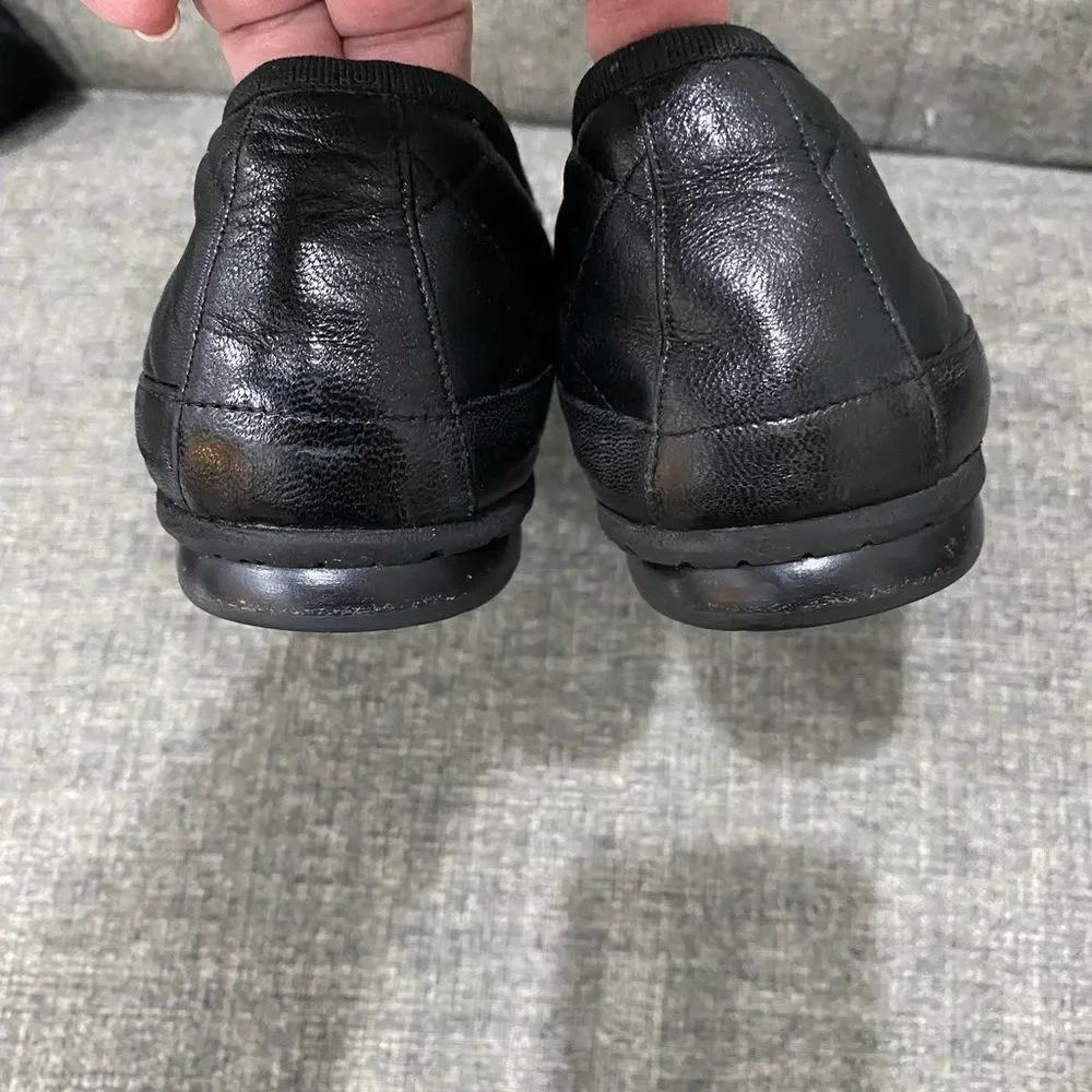 Thierry Rabotin Black Leather Quilted Ballets Flats Women Size EU 42